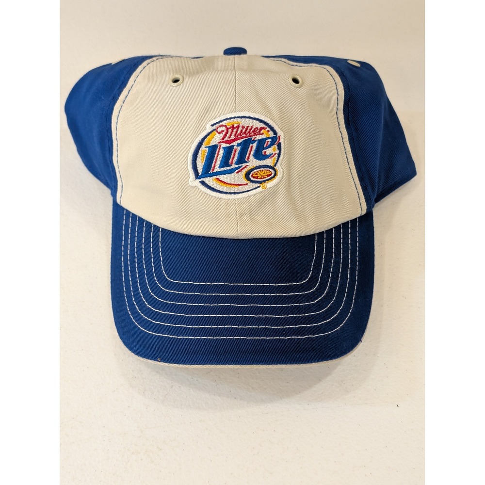 Miller Lite Baseball Cap Blue &‎ Beige Embroidered Logo One Size NEW